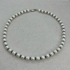 Vtg Sterling Silver Freshwater Pearl Necklace with Sterling Clasp & Spacer Beads